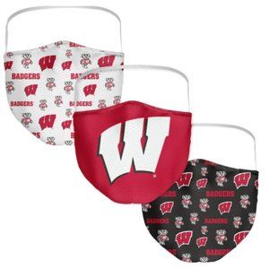 University of Wisconsin Badgers NCAA Face Mask 3 Pack Adult Size Logo Fanatics
